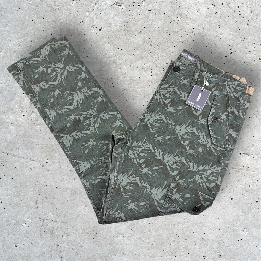 NWT Michael Bastian Cargo Pants Men's 34x33‎ Green Bamboo Print Straight Leg